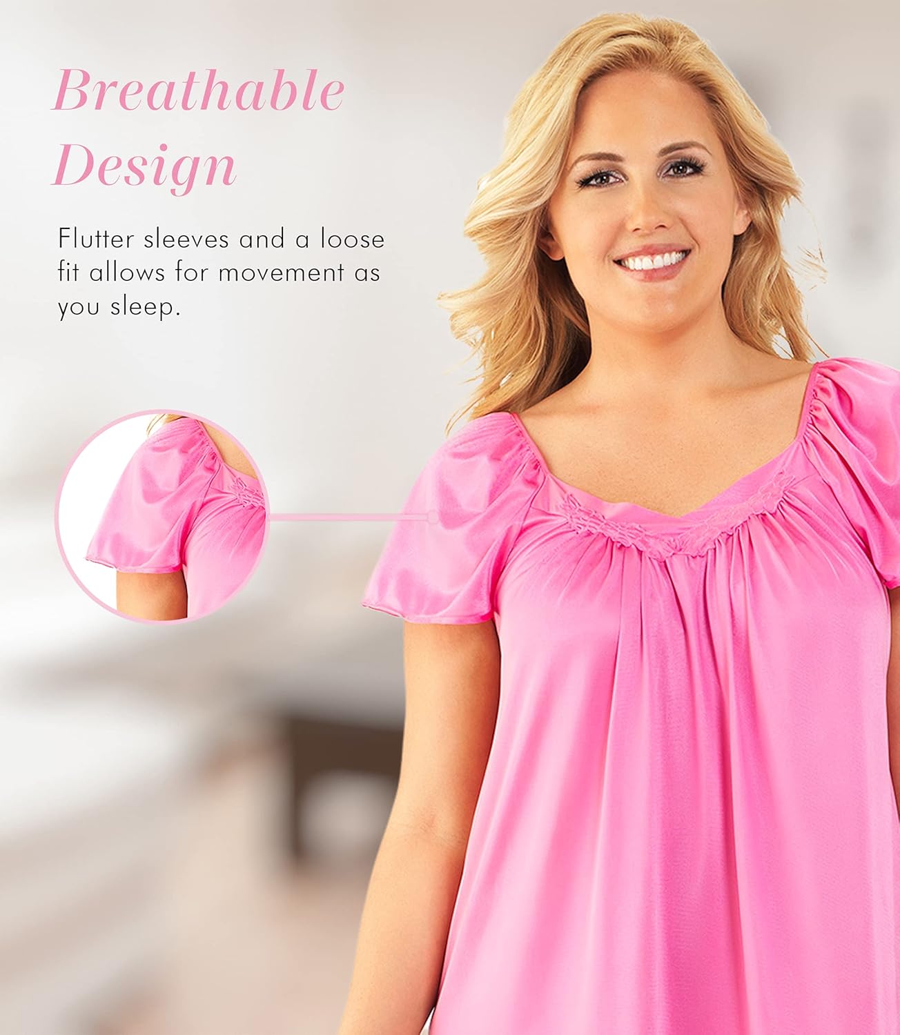 Exquisite Form Women's 30109 Nylon Tricot Flutter Sleeve Short Knee Length Nightgown at  Women’s Clothing store: Nightgowns