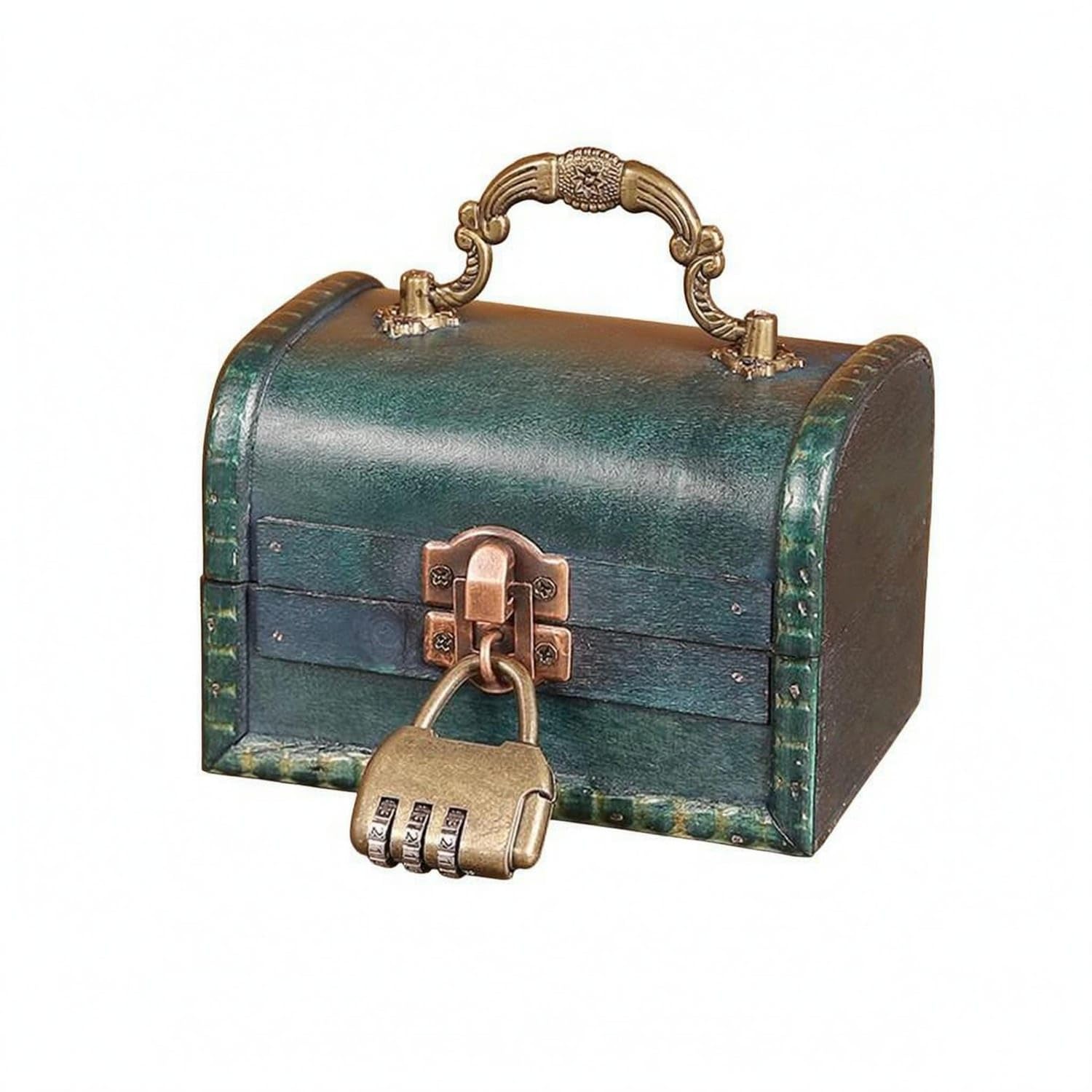 Hinged Lid Vintage Storage Box Metal Corner Trim Vintage Storage Chest, Emerald Grn - Retro-image-13