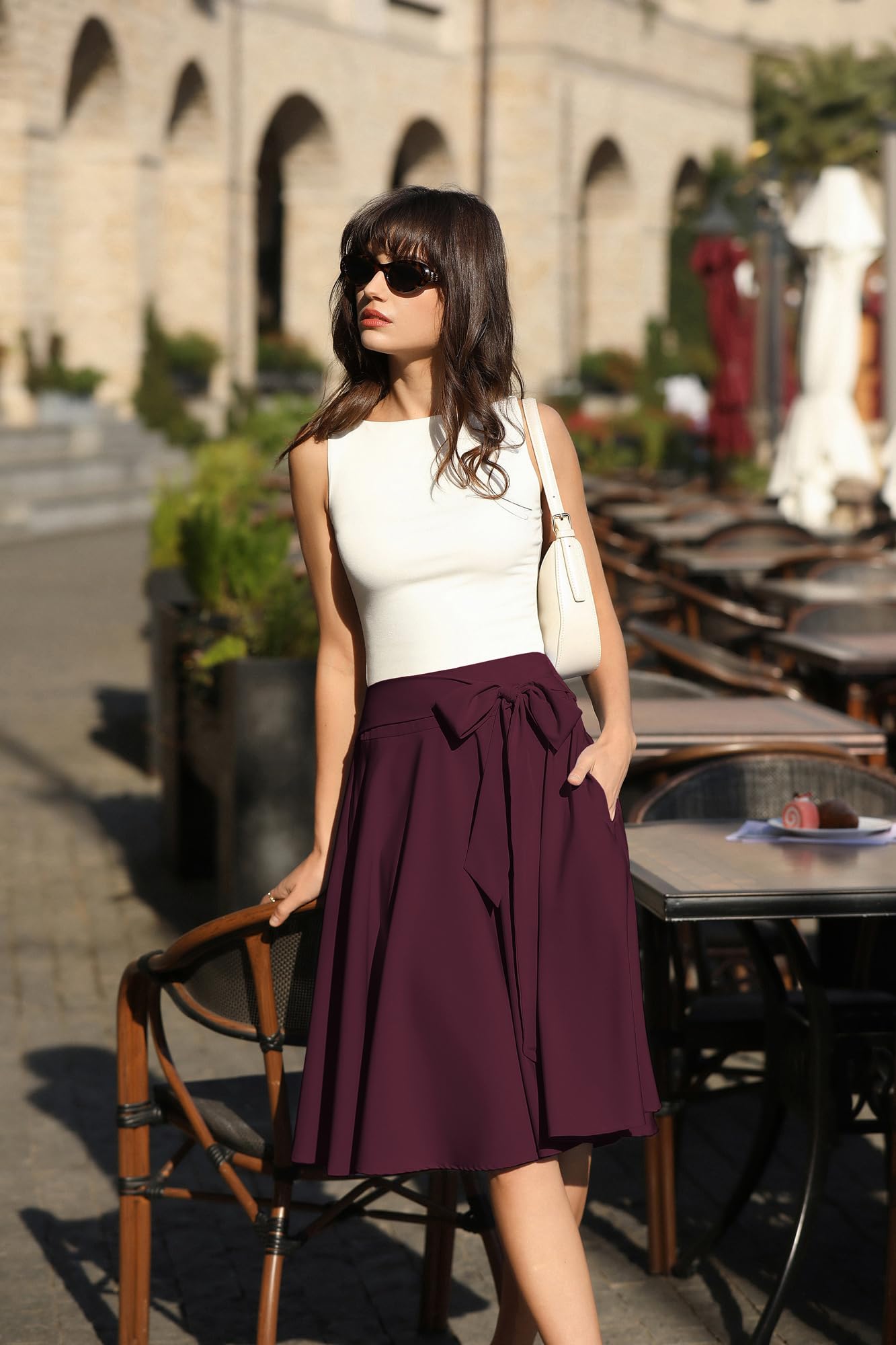 Belle Poque Damen Midi Röck 50er Knielang Rock mit Gürtel