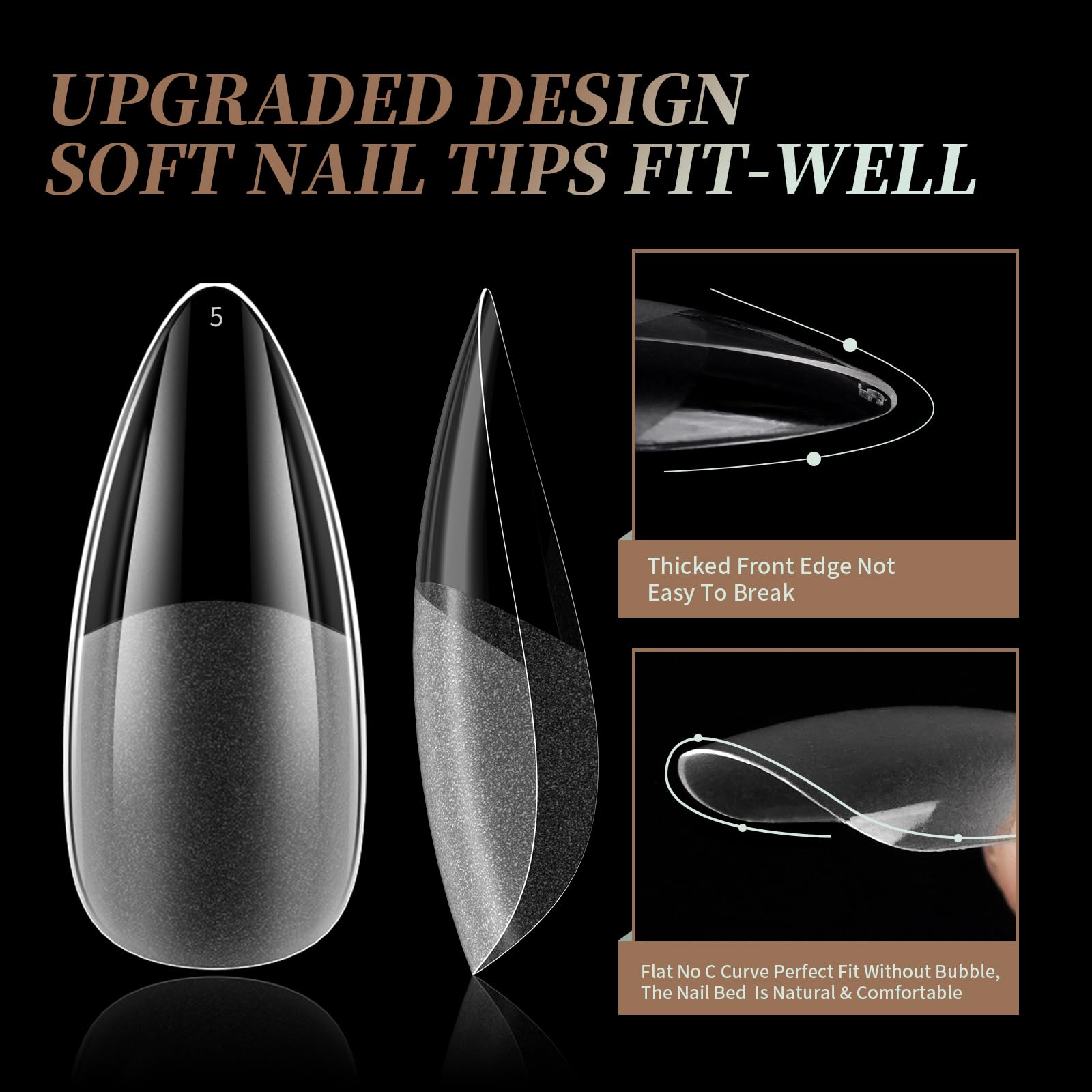 Short Almond Nail Tips, Venares 500Pcs 10 Size Acrylic Nail Tips for Gel Extensions Full Cover Soft Gel Tips for Acrylic Extensions - Image 3