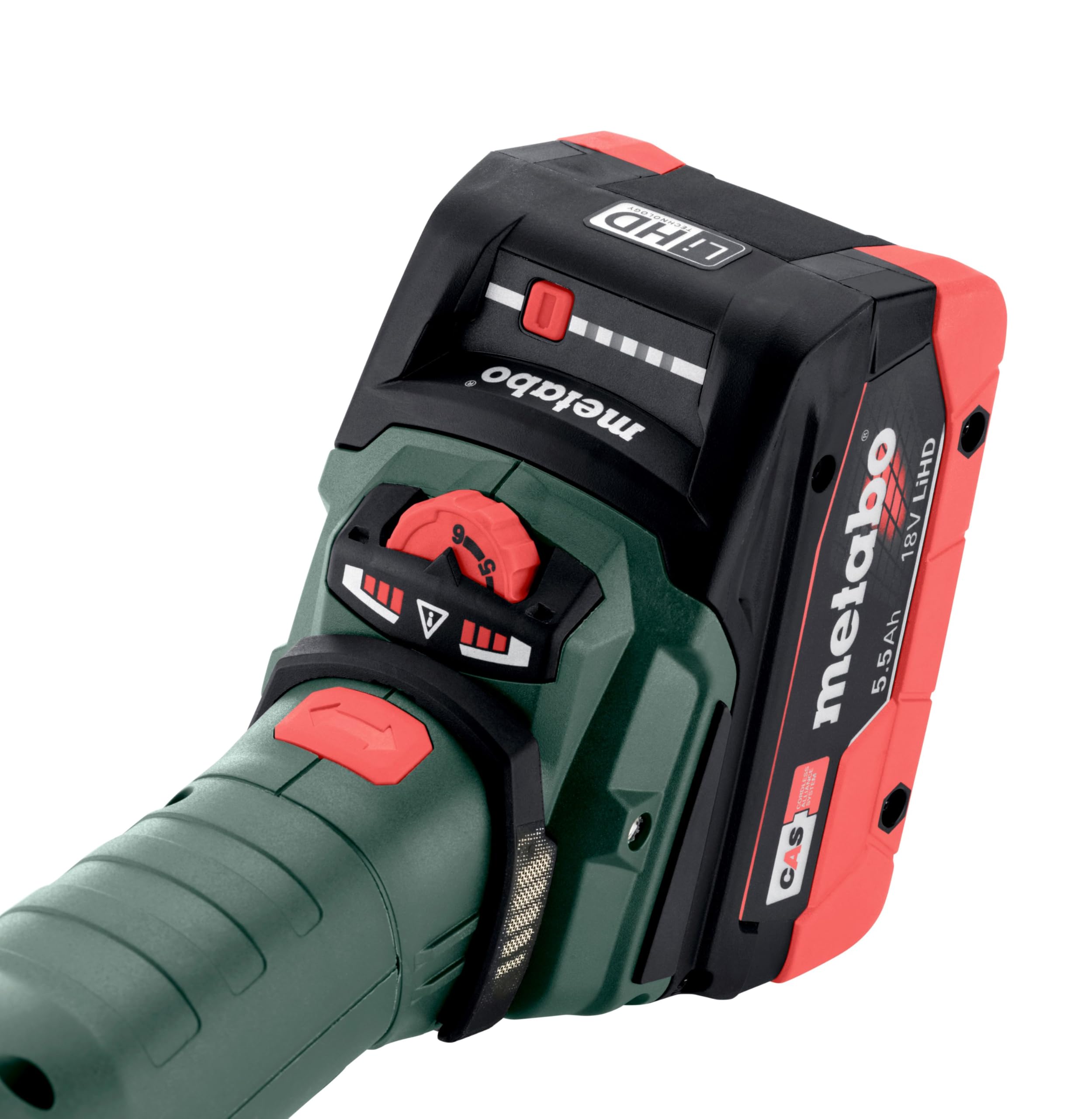 metabo WVBF 18 LTX BL 15-125 Quick, Amoladora de Cabeza Plana 18V, 125 mm | Sin batería ni cargador, motor sin escobillas 1500W, para ángulos de 43°, en metaBOX, compatible con sistema CAS de 18 V