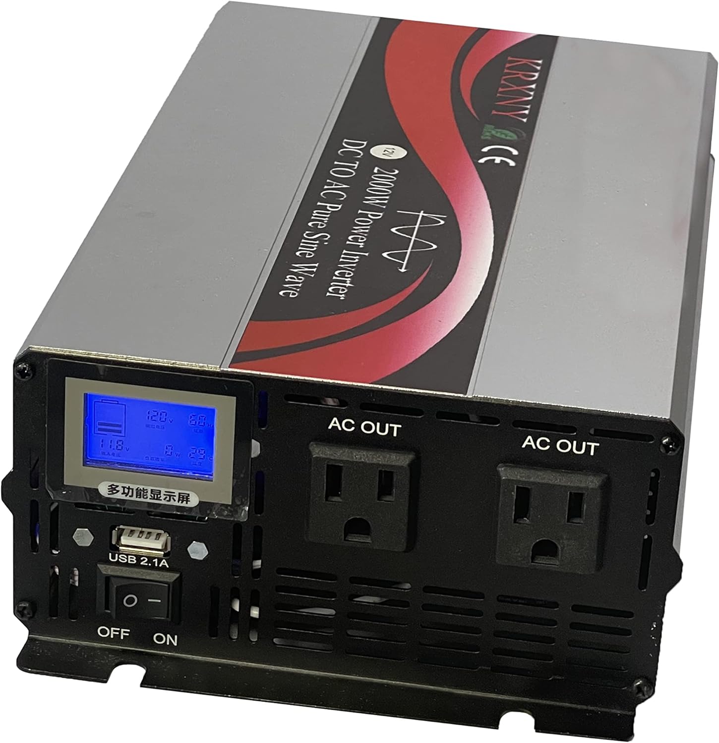 2000W Car Power Inverter Pure Sine Wave 12V DC to 120V AC 60HZ with LCD Display USB