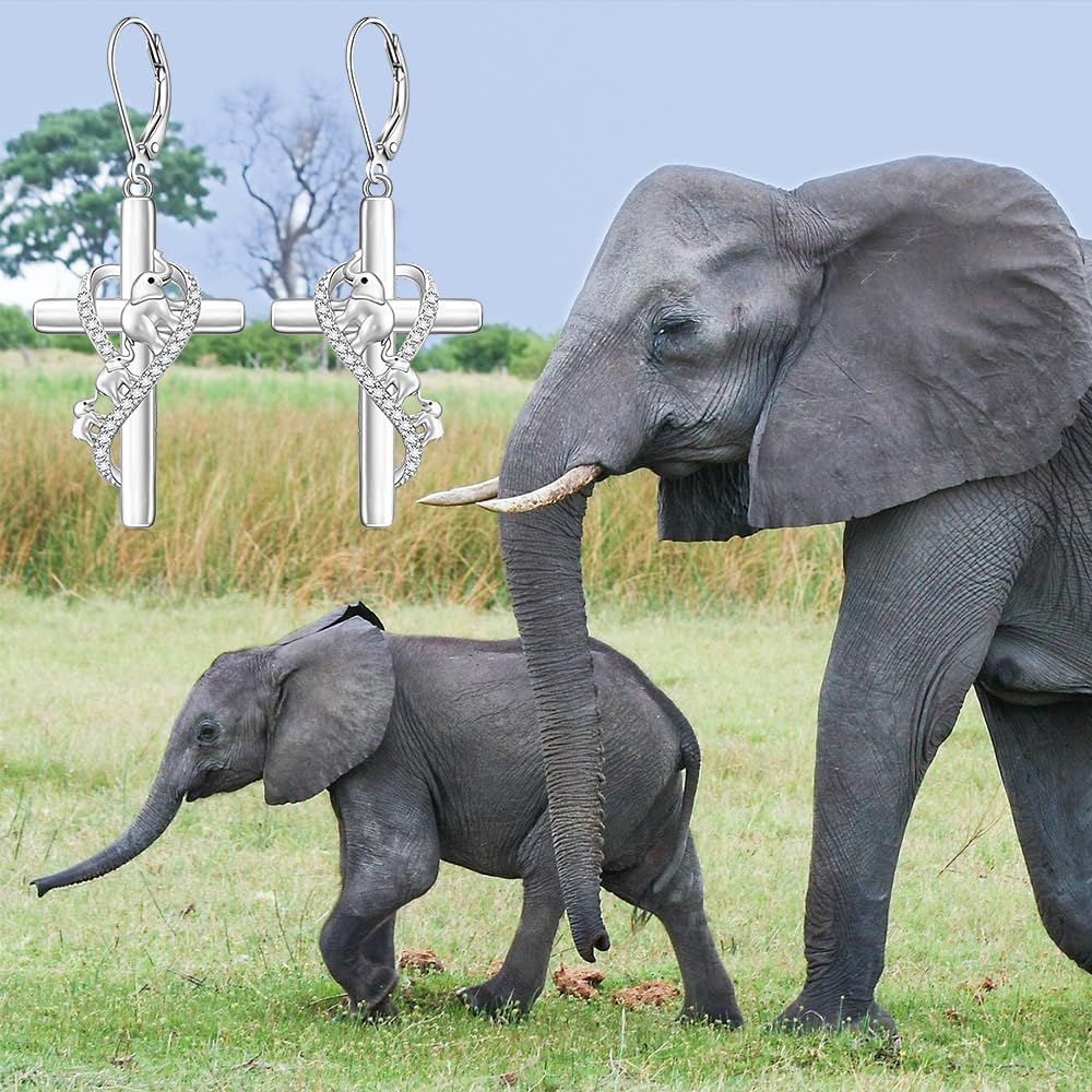 Elephant Earrings for Women 925 Sterling Silver Elephant Gifts for Women Cross Dangle Earrings Dangling - Image 8