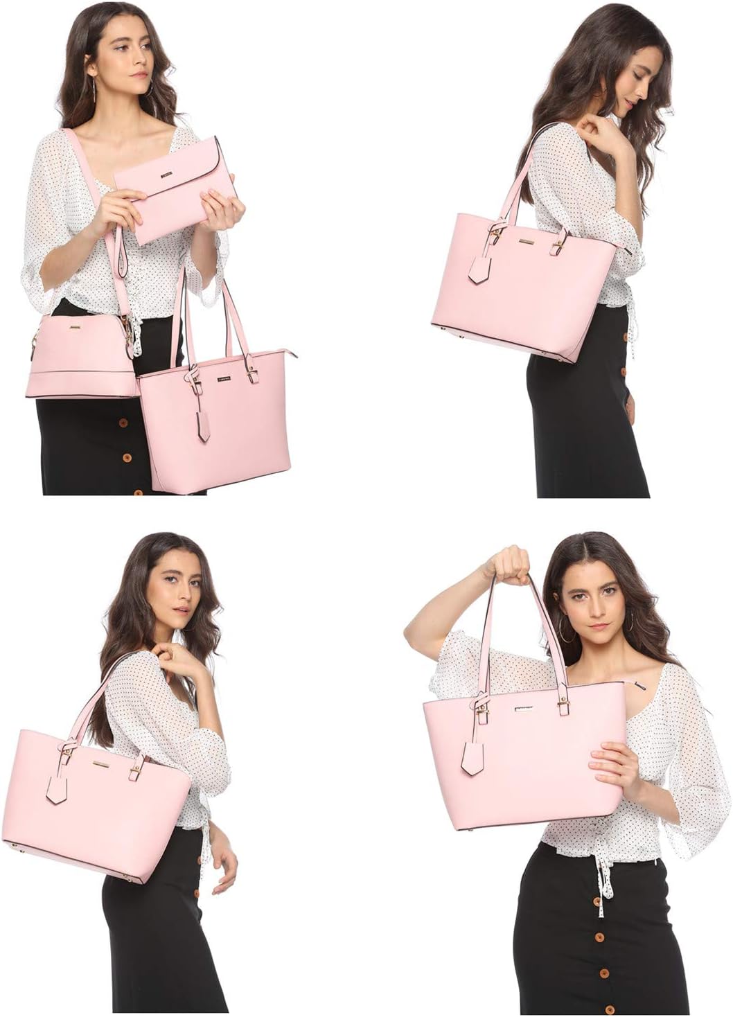 Women Fashion Synthetic Leather Handbags Tote Bag Shoulder Bag Top Handle Satchel Purse Set 4pcs - Image 4