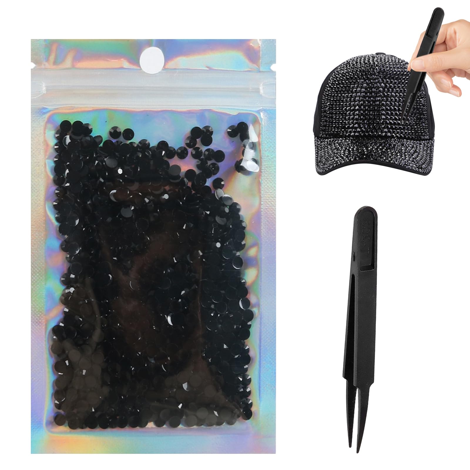 5000Pcs Black Rhinestones with Tweezers, 3MM Shiny Bedazzling Gems, for Nail Art, Cups, Mobile Phone Cases, Clothes, Greeting Cards
