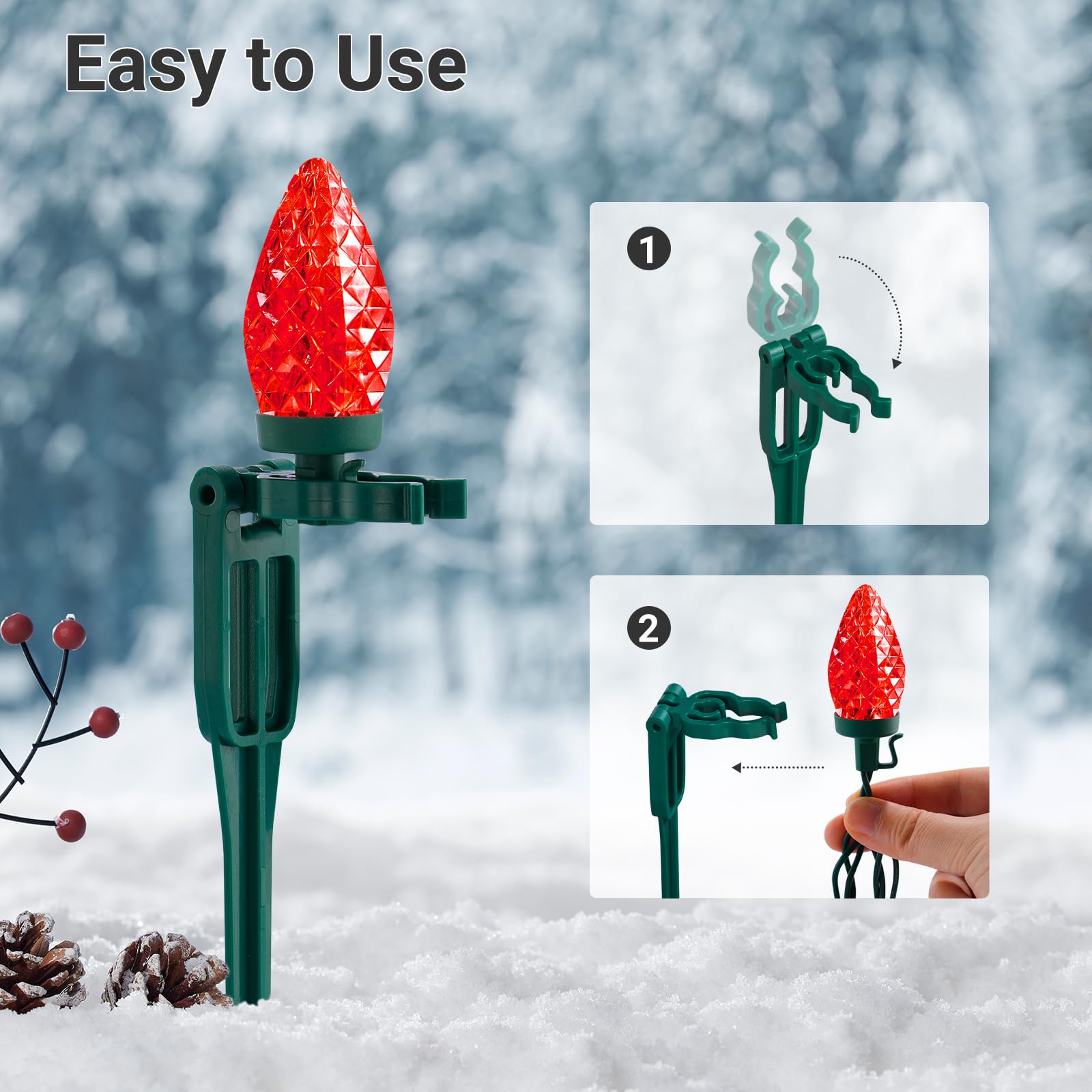 SURAIELEC 50 estacas de luz de Navidad para patio, 9.5 estacas altas para luces de Navidad C7 C9 al aire libre, estacas de luz de plástico universales para decoraciones navideñas, camino, entrada,