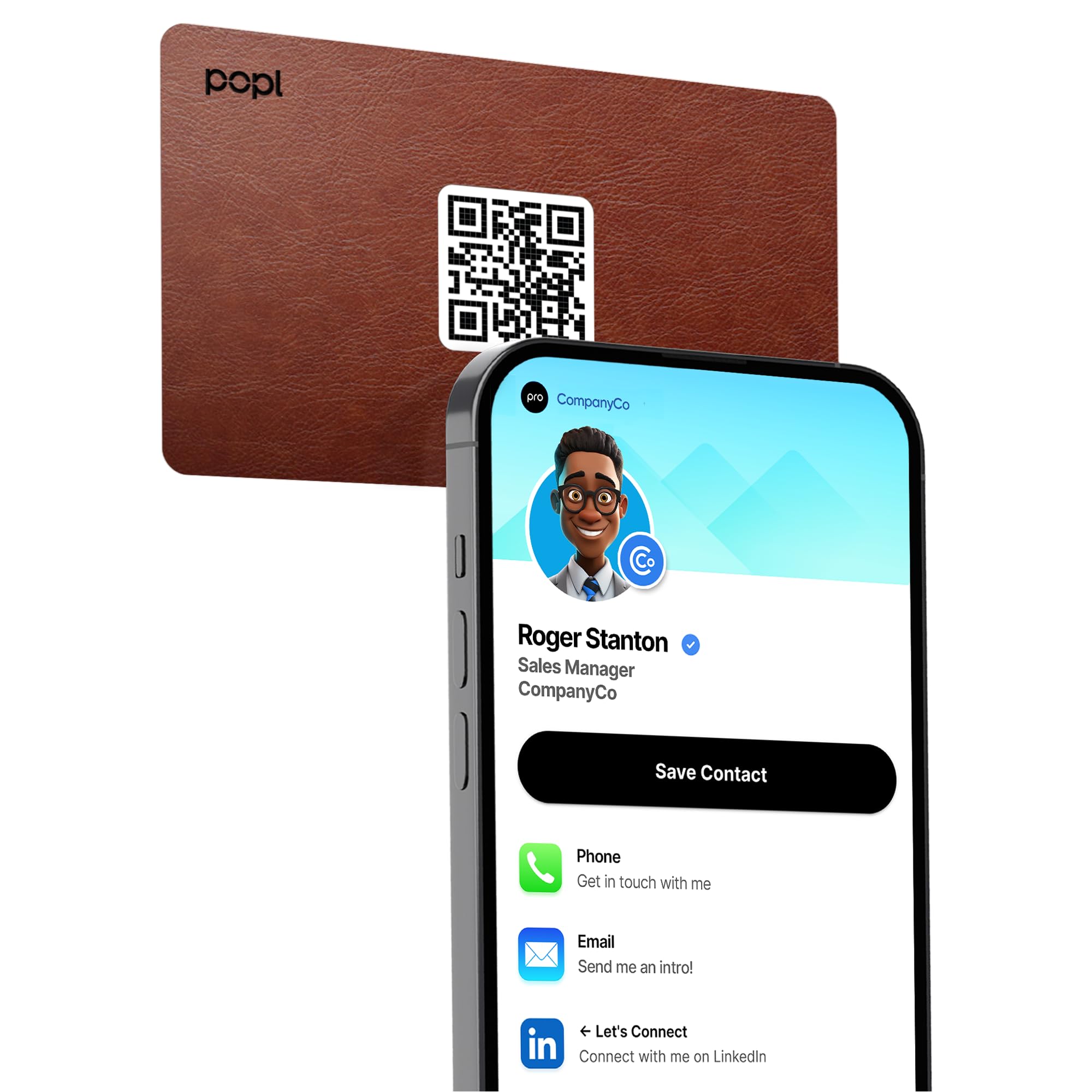 Authentic Patented Popl Card™ (Avoid Fake Knockoffs) - Smart NFC Networking Card - Simply Tap to Exchange Contact Info, Capture Leads, &amp; Manage Contacts (Leather Brown)