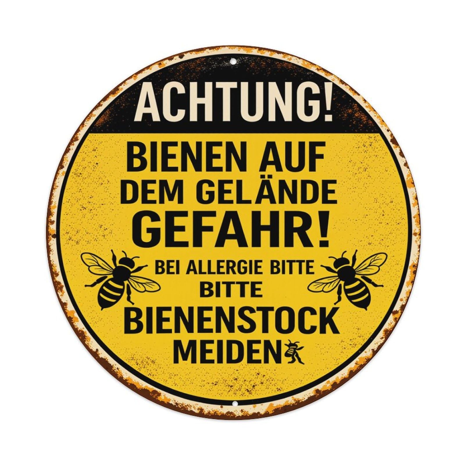 Attention Bees Danger Allergy Avoid Round Tin Sign Retro Metal Sign for Cafe Bar Pub Home Game Room Gym Club Wall Decoration Vintage Metal Poster 8x8 Inch