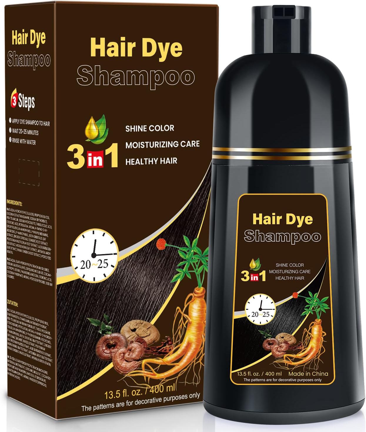 Dark Brown Hair Dye Shampoo Color Shampoo for Gray Coverage for Women/Men | Instant Color Shampoo Long Lasting