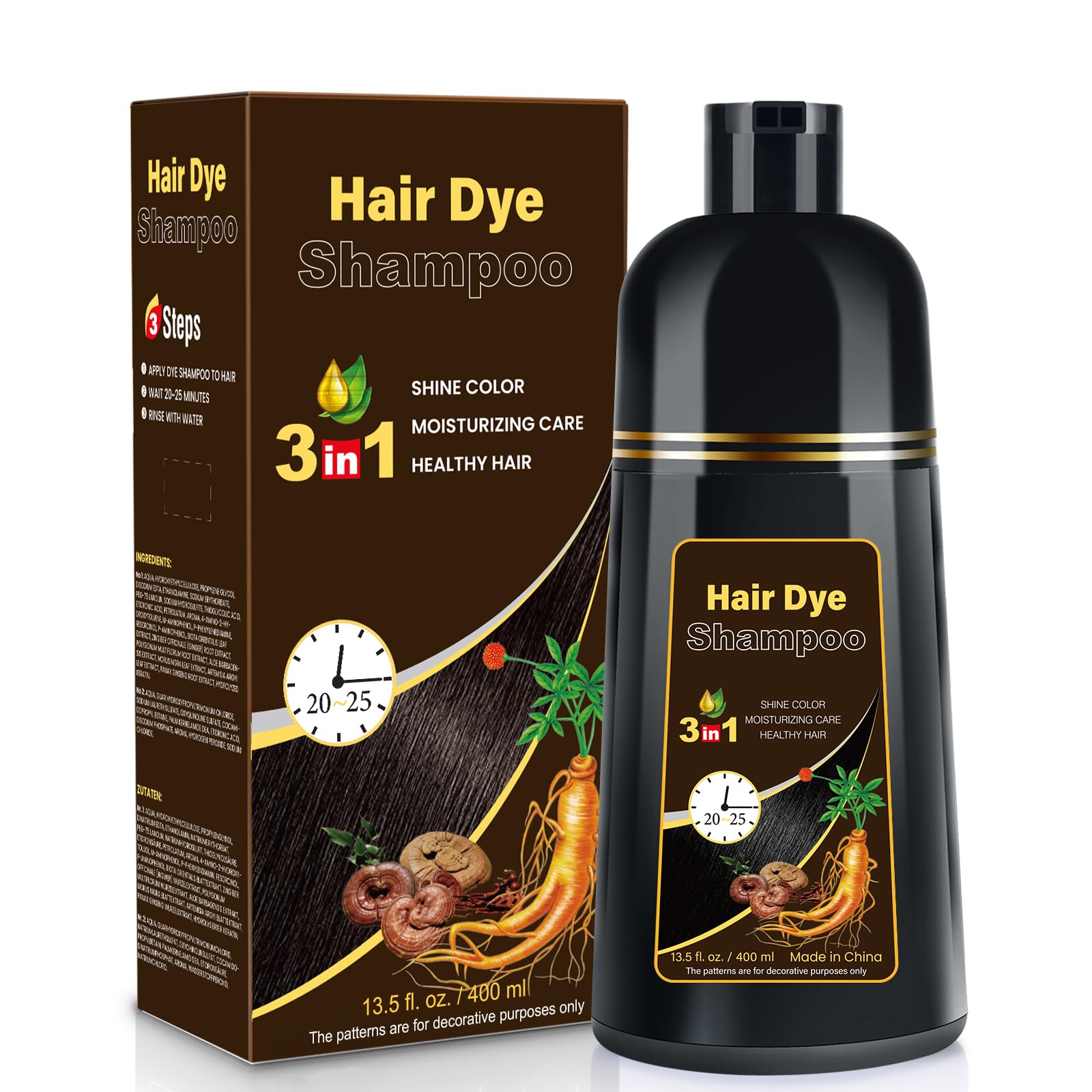 Amazon.com : Dark Brown Hair Dye Shampoo Color Shampoo for Gray