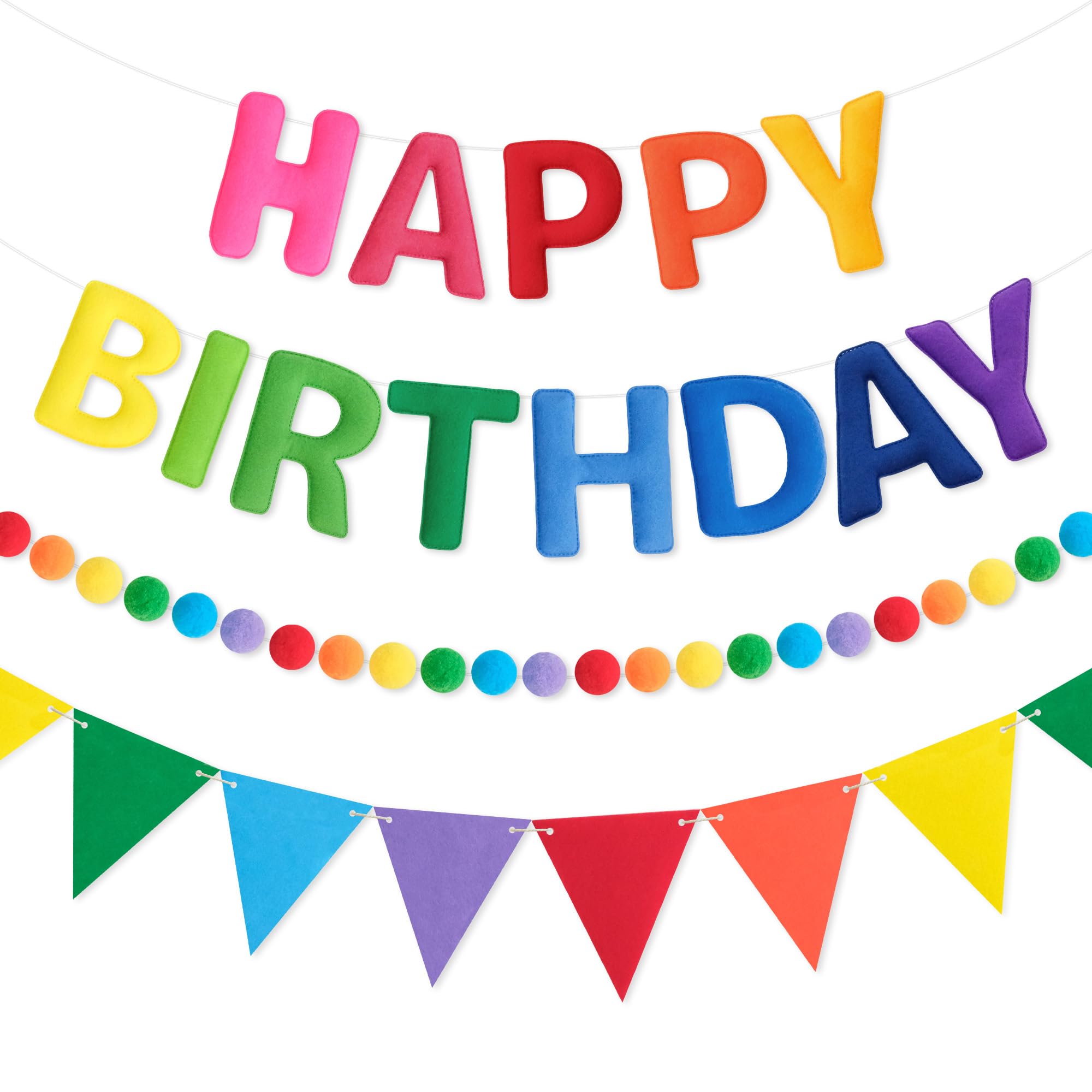 Felt Happy Birthday Banner Rainbow Pre-Strung Party Decorations