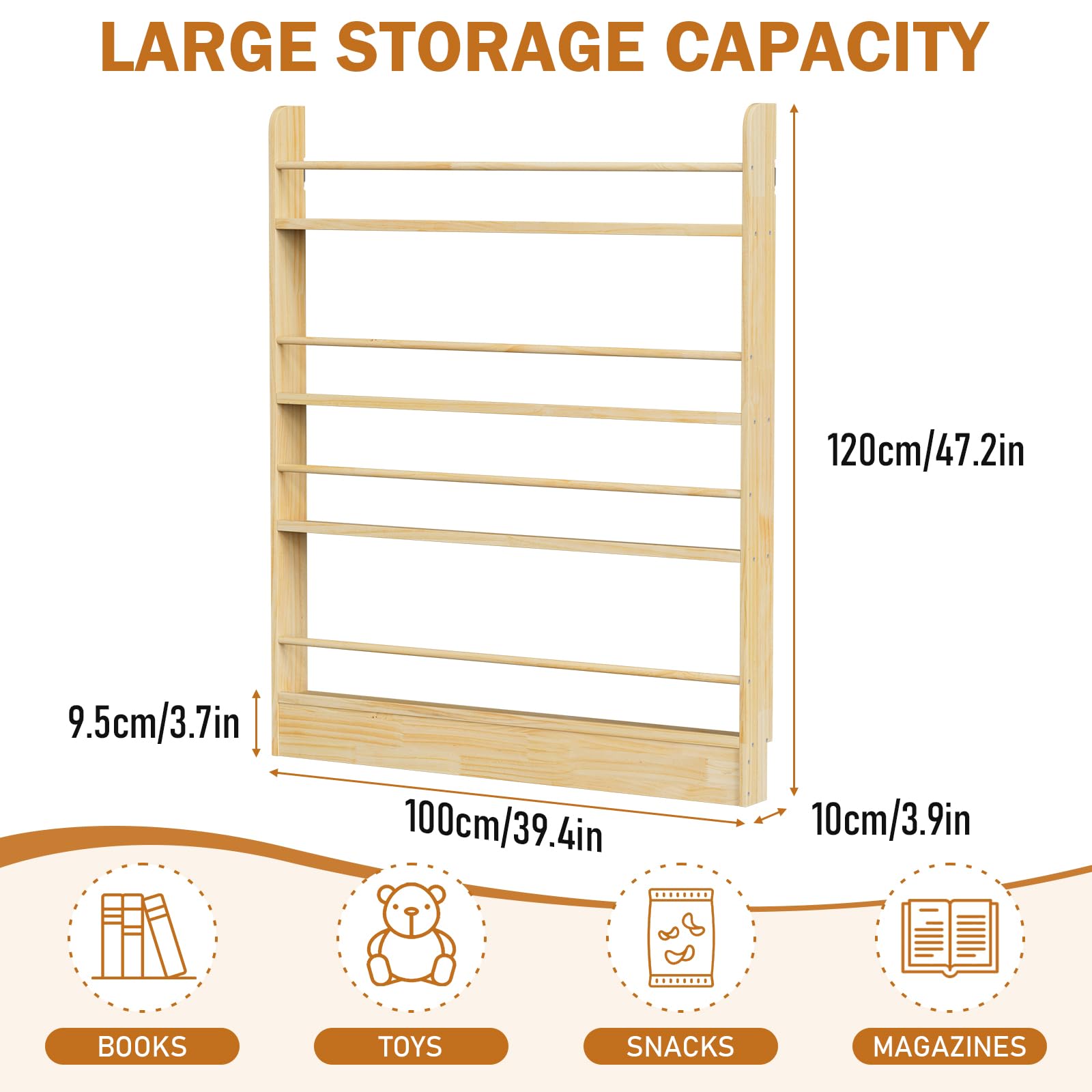 Estantería detrás de la puerta, estantería de madera de 4 niveles para niños para libros y almacenamiento de juguetes para adultos, ahorro de espacio en el dormitorio, sala de estar, sala de 2