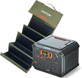 Aimtom Rebel 440 Solar Generator, 440W Power Station Lithium Battery Pack + SolarPal 60W Foldable Solar Panel, for Camping...