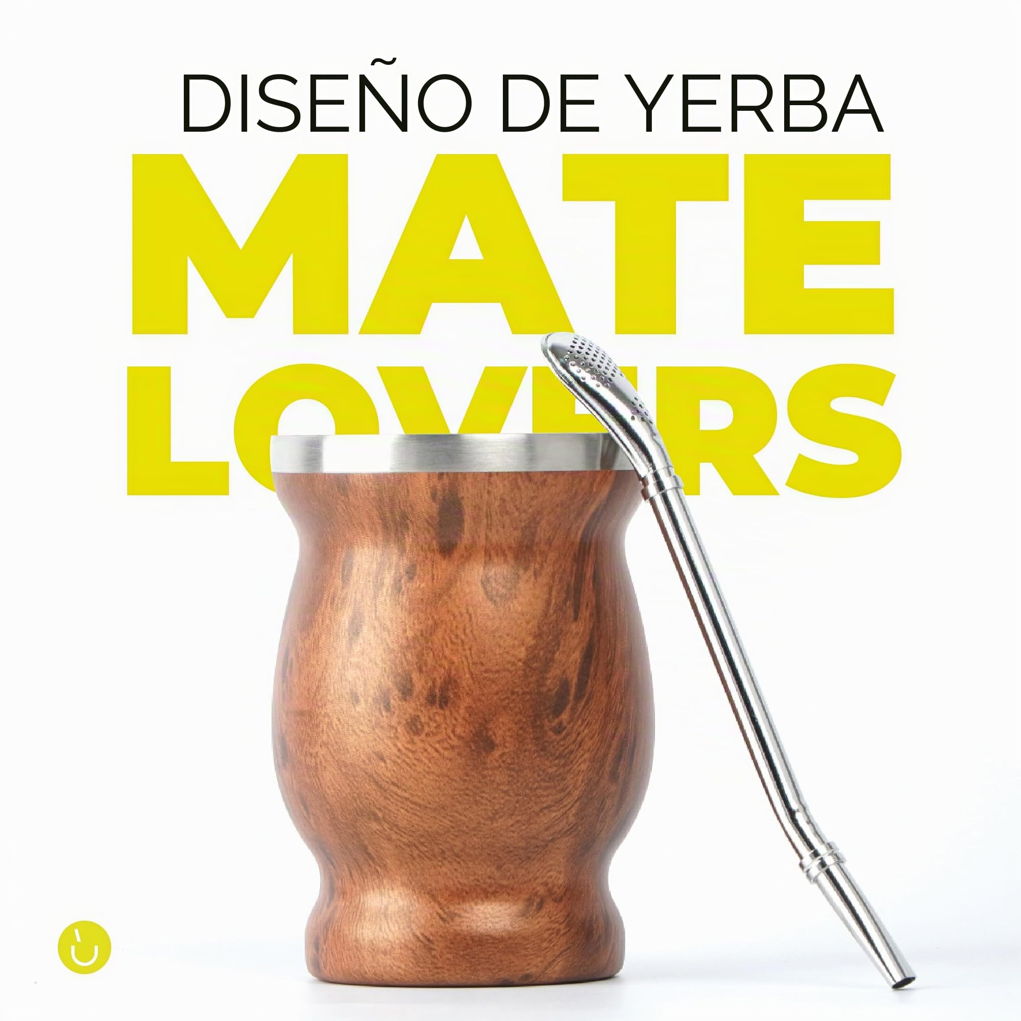 balibetov Mate Argentino - Kit Vaso para Mate de Doble Pared de Acero Inoxidable, Dos Bombillas y cepillo para Limpiar la Bombilla, resistente y elegante (Madera)