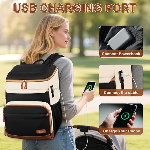 Miniatura 2 de Mancro Mochila para pañales para mujer, bolsa de bebé Lightwight para mamá con 3 bolsillos aislados, mochila multifuncional resistente al agua para