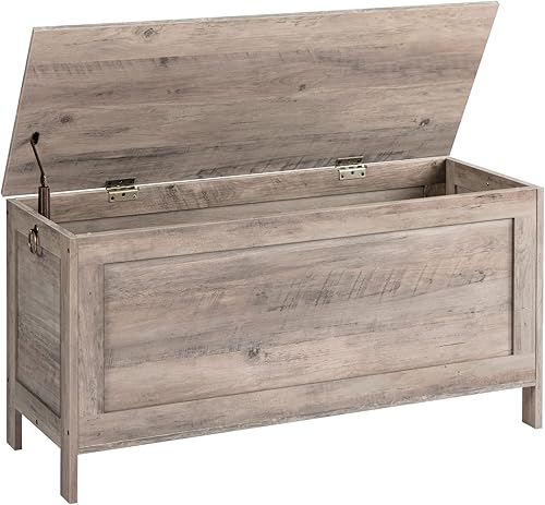 Miniatura 27 de HOOBRO Caja de juguetes, baúl de almacenamiento de aspecto de madera retro con bisagra de seguridad, banco de almacenamiento de entrada soporta 220