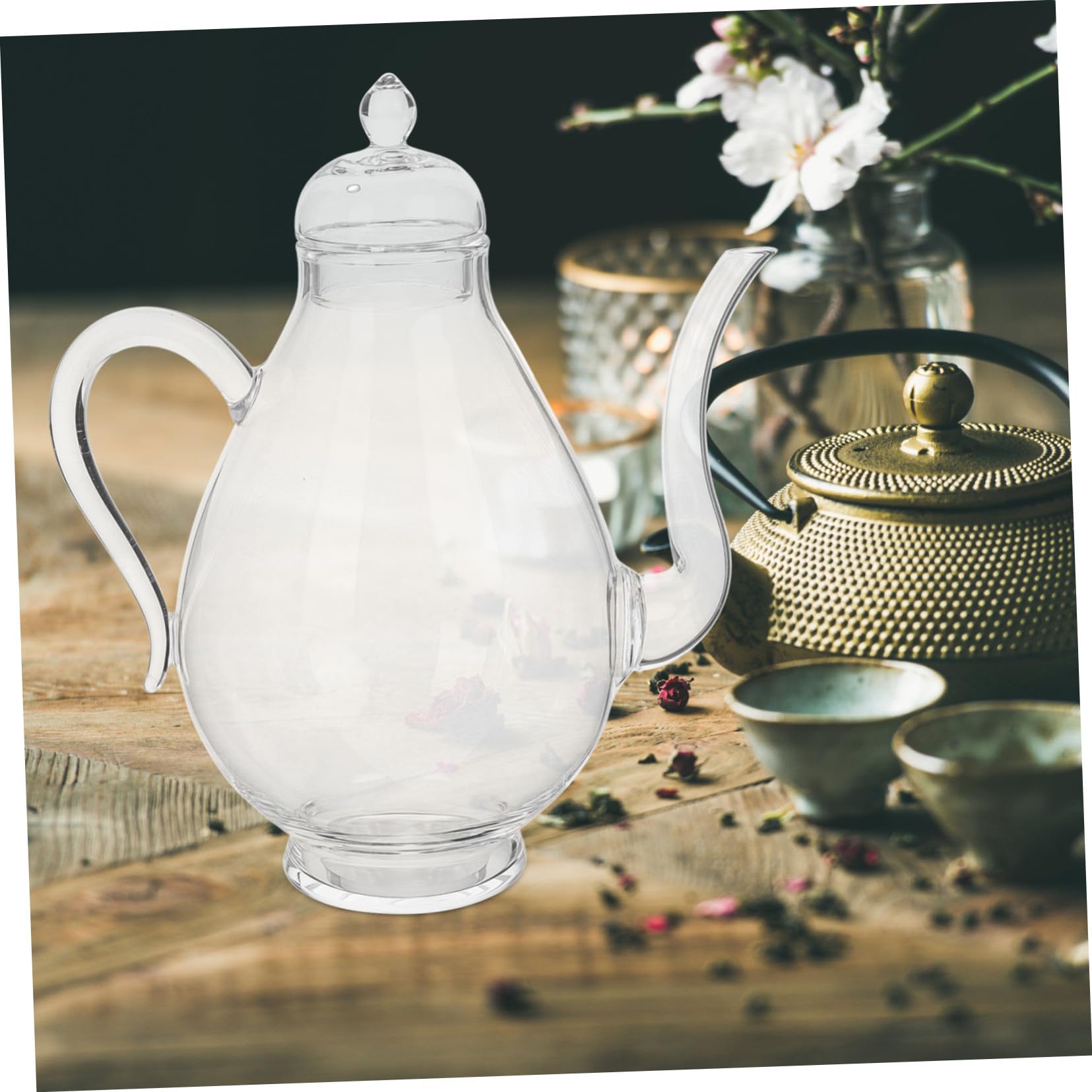 POPETPOP Tetera De Vidrio Vintage Con Infusor Extraíble De Tetera Transparente Para Infusiones De Té Suelto Apta Para Cocina De Inducción y Microondas