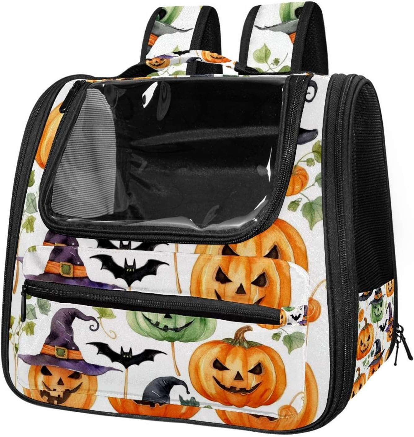 Portable Travel pet Backpack Carrier Hamster Bag Small Dog cat Carrier Breathable Hang Bag, Halloween icon Set Watercolor Painting 3_25