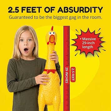 Crazy Huge Rubber Chicken - 29 Inch Giant Screaming Noise Makers for Parties, Pranks, Practical Jokes - Squeaks Up to 45 Seconds - Squawking Novelty Gag Gift (Random Color)