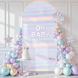 White and Rainbow Arch Backdrop Cover 7.2FT Sequin Arch Covers Stretchy Backdrop
