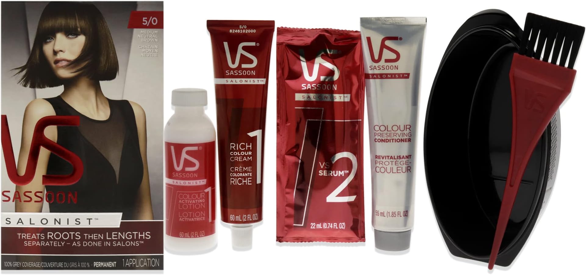 Vidal Sassoon Salonist Permanent Hair Dye, 5/0 Medium Neutral Brown Hair Color, 2 Count