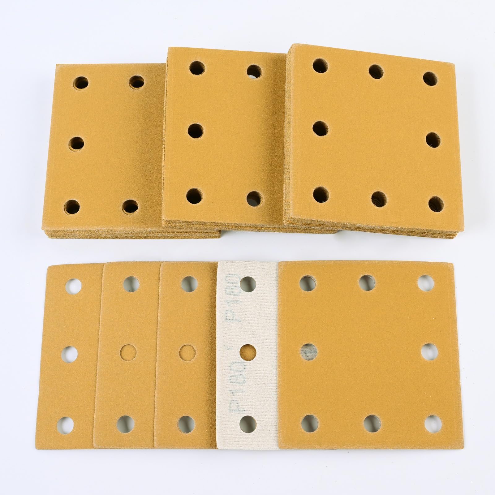 Sruhrak Upgraded Sanding Sheets 110x115mm 8 Hole, 50 Pieces Sandpaper Grits 180 Hook and Loop Sanding Pads Rectangular Sander Paper Set for Bosch Electric Sander Polishing, Rust Removal
