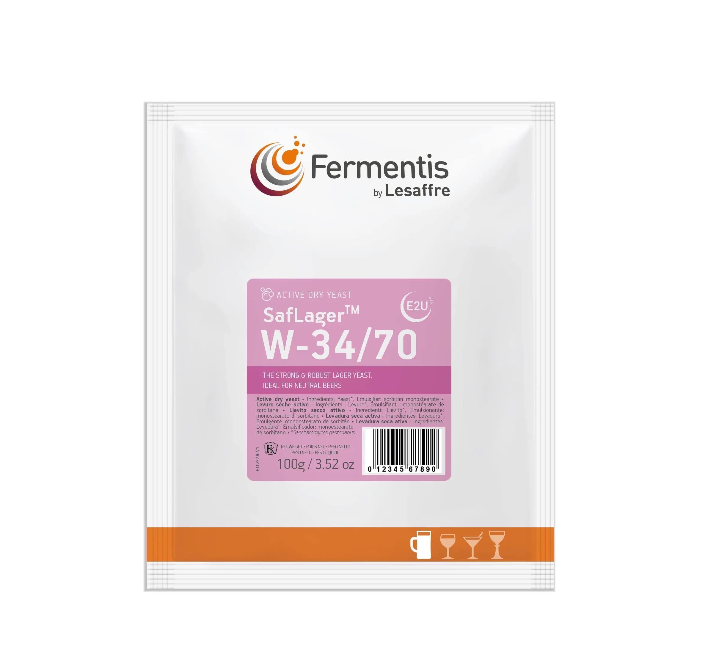 Bierhefe W-34/70 100 g Beutel Fermentis Saflager untergärige Trockenhefe Dry für Hobbybrauer Pizza backen Heimbrauerei Bier herstellen