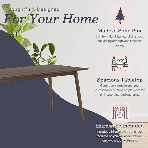 Miniatura 5 de Alaterre Furniture Calais 59 Pulgadas Mesa de Comedor Moderna de Mediados de Siglo para 4 - Mesa Rectangular de Madera Maciza con Diseño Minimalista