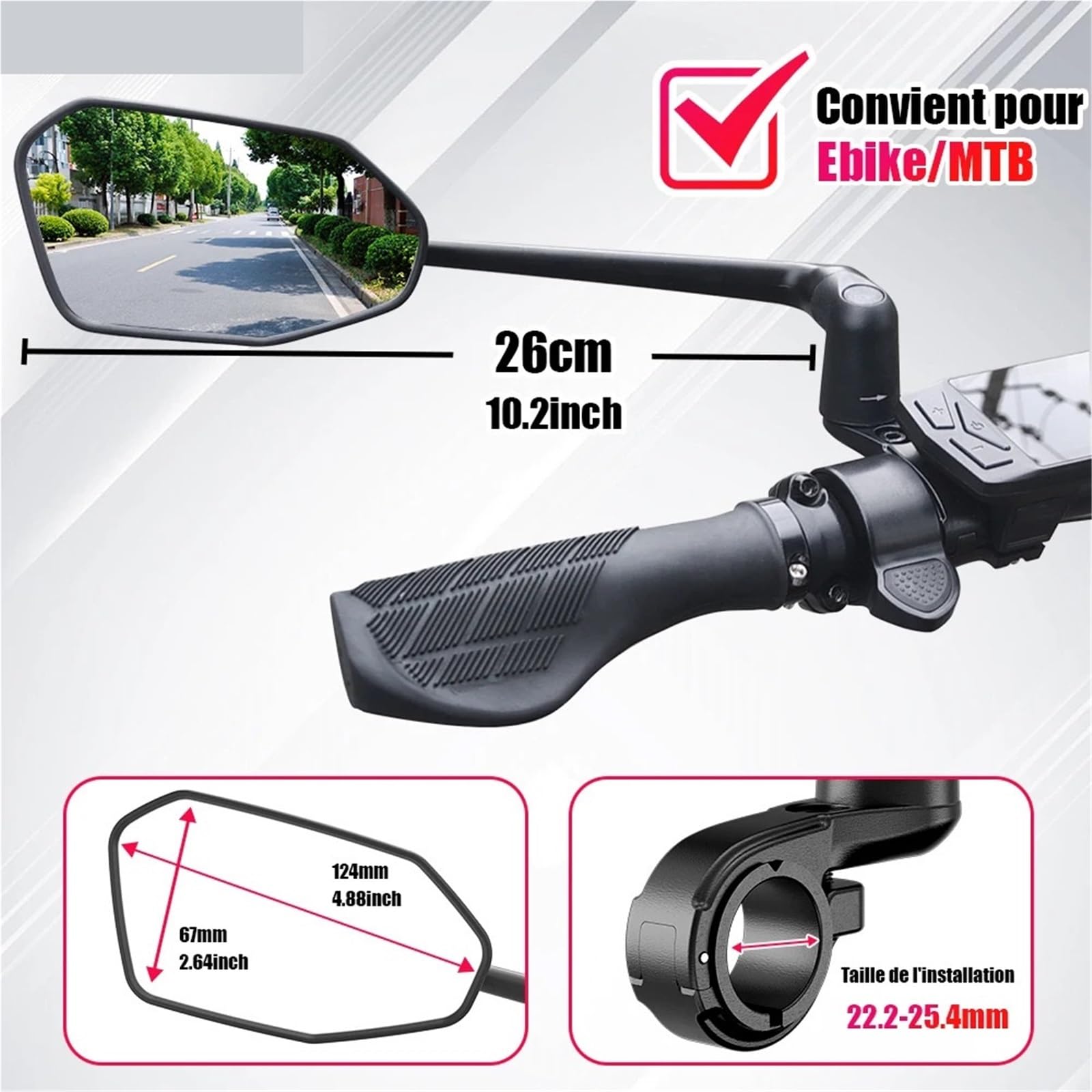 Specchietti da manubrio Specchietto retrovisore elettrico per manubrio EasyDo per bici con bici ruotabile a 360° estesa(RM15 Right)