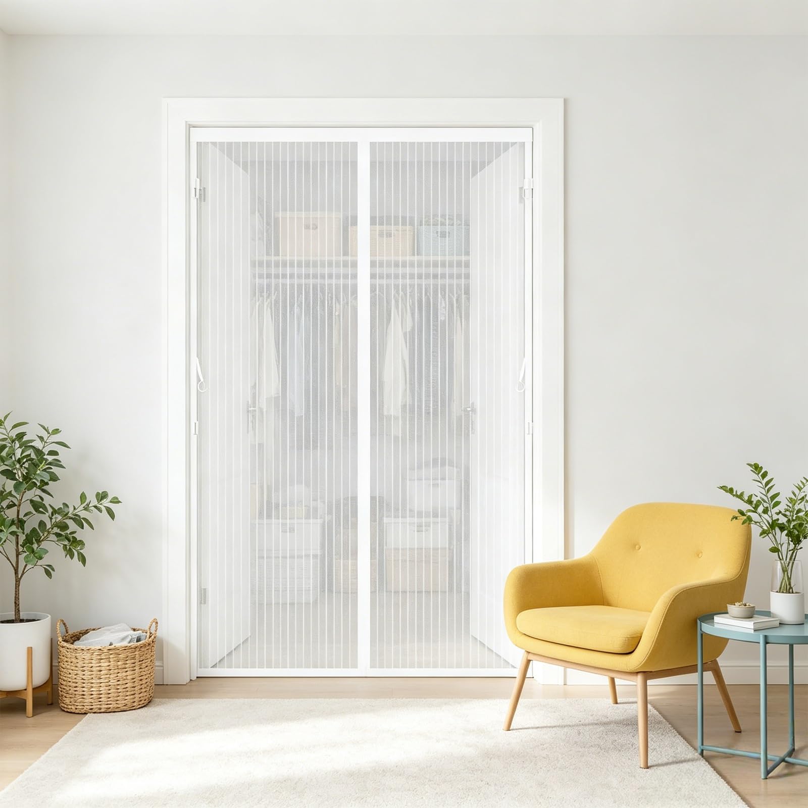 Magnetic Fly Screen Door 197 x 280 cm Hundreds of Sizes, Anti Mosquito Mesh Curtain with Powerful Magnets Duty Magnetic Screen Door for Front Doors, Sliding Doors, White