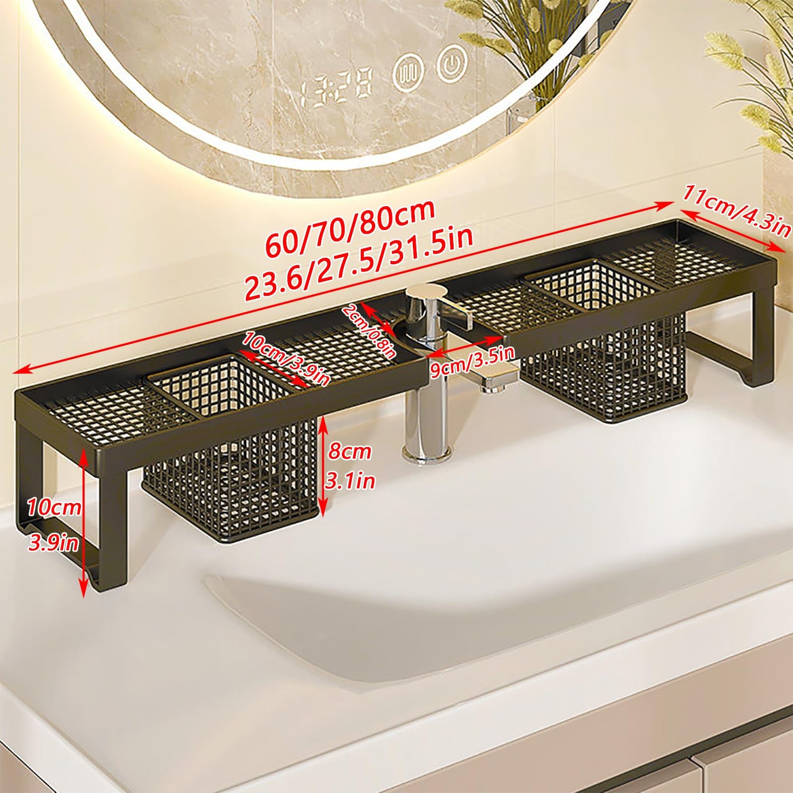 Waschbeckenablage Ohne Bohren, Bad Ablage Über Waschbecken, Stabile Konstruktion, Keine Montage Erforderlich, Guter Wasserablauf(White,80cm/31.5in)