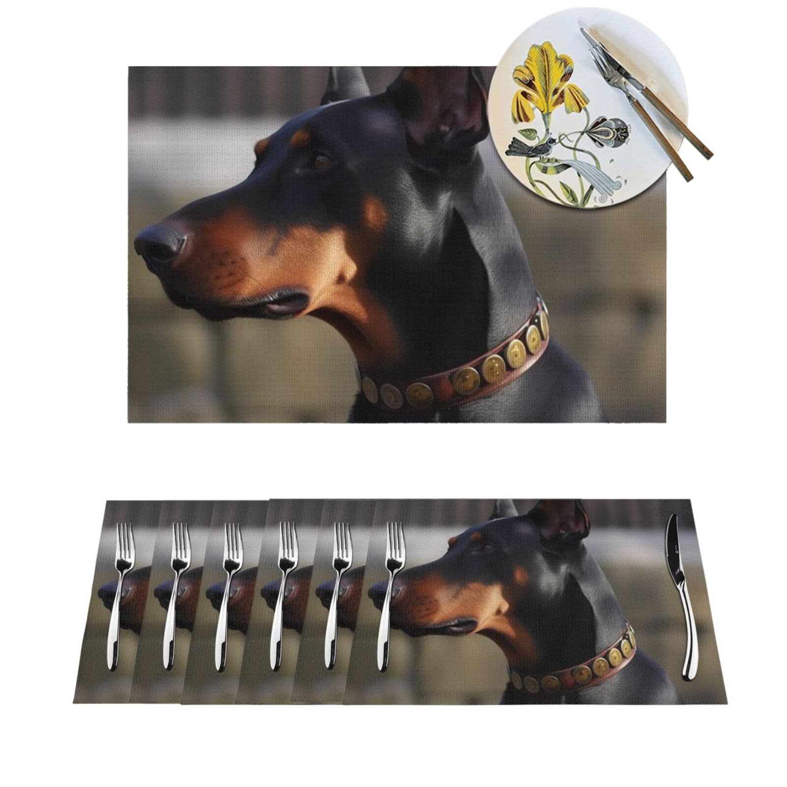 Set de table Dobermann PVC résistant chaleur et lavable pour décoration table cuisine, 45x30