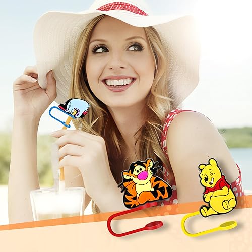 Miniatura 5 de 10 vasos con diseño de dibujos animados para vaso o vaso de 0.315 in, protector reutilizable con puntas de popote para accesorios de taza (10