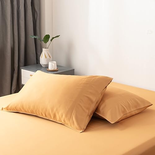 Bella Coterie  Juego de fundas de almohada de bambú de lujo, tamaño Queen, ultra suave, refrescante, 2 piezas caléndula