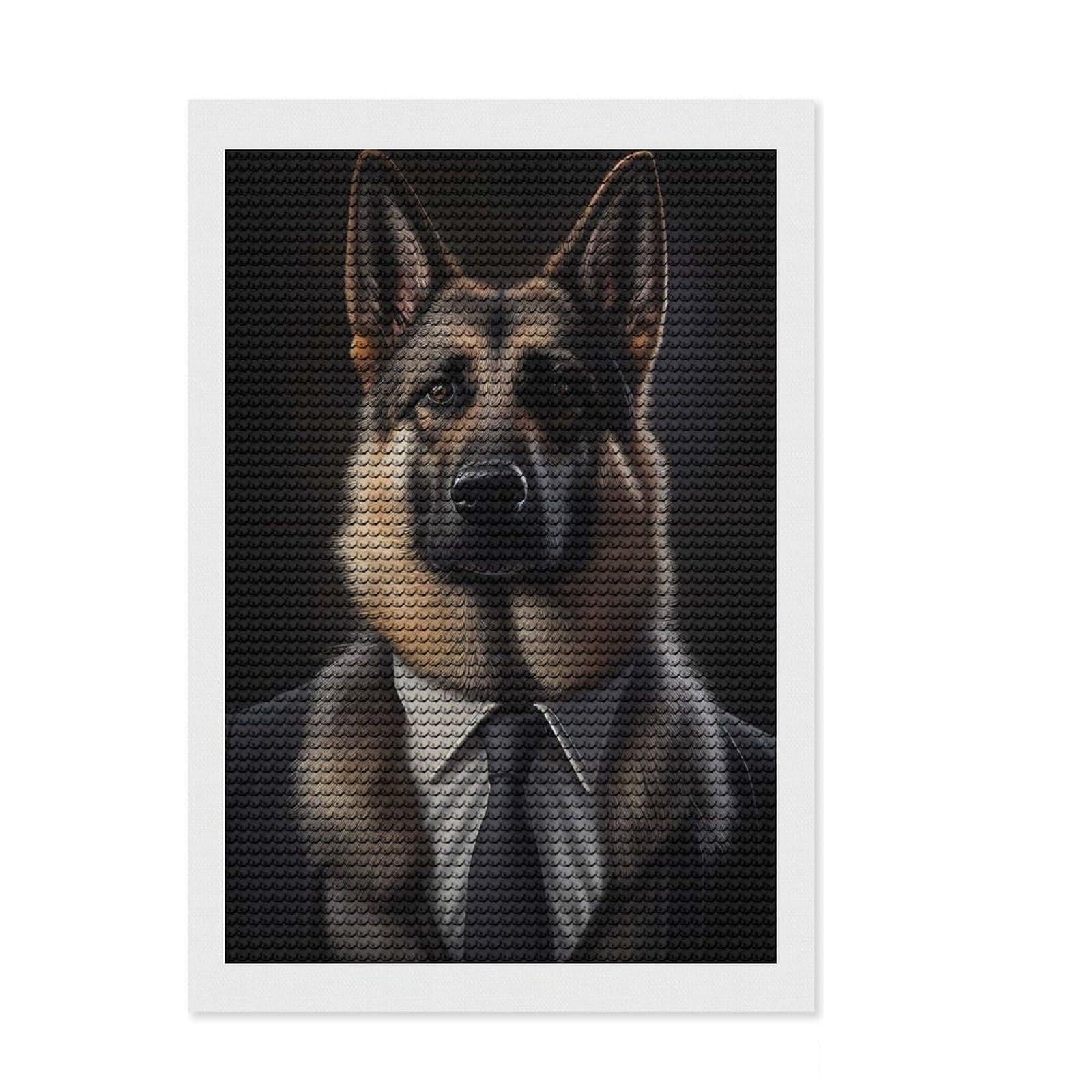 Junmoney German Shepherd Dog Suit Diamond Painting Canvas Kit 8"x12", Winter Craft, Christmas Gift, Aesthetic Room Decor, Canvas Picture