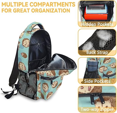 Miniatura 6 de COOPASIA Mochila de erizo para niñas y niños, bolsa de libros con temática de erizo de 16 pulgadas con correas ajustables, duradera, ligera, Erizo