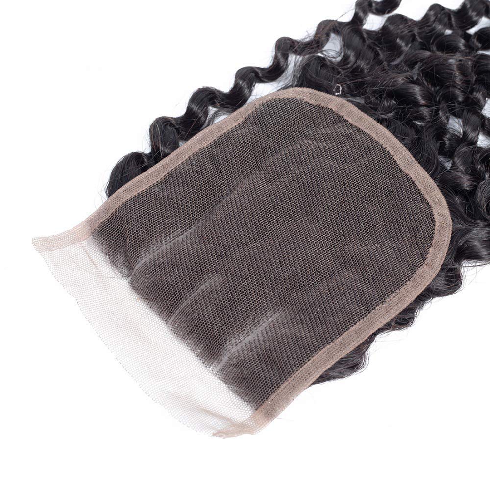 Water Wave Human Hair 3 Bundles With Closure 10A Brazilian Virgin Hair Short Weave with 4x4 Middle Part Hand Tied Lace Closure Natural Color (Short Curly, 8 8 8+8inch)