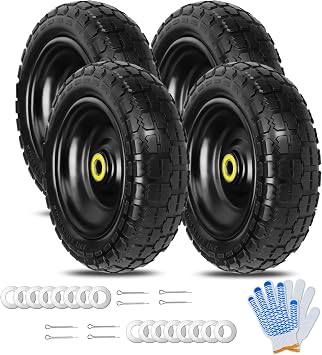 Cenipar 13" Flat Free Tire and Wheel, 4.00-6 Solid Rubber Tire for 13" Garden Cart Tire with 5/8" Axle Borehole, 2.1" Offset Hub, 3.15" Wide Tires Used for Wheelbarrow Garden Cart and Trolleys
