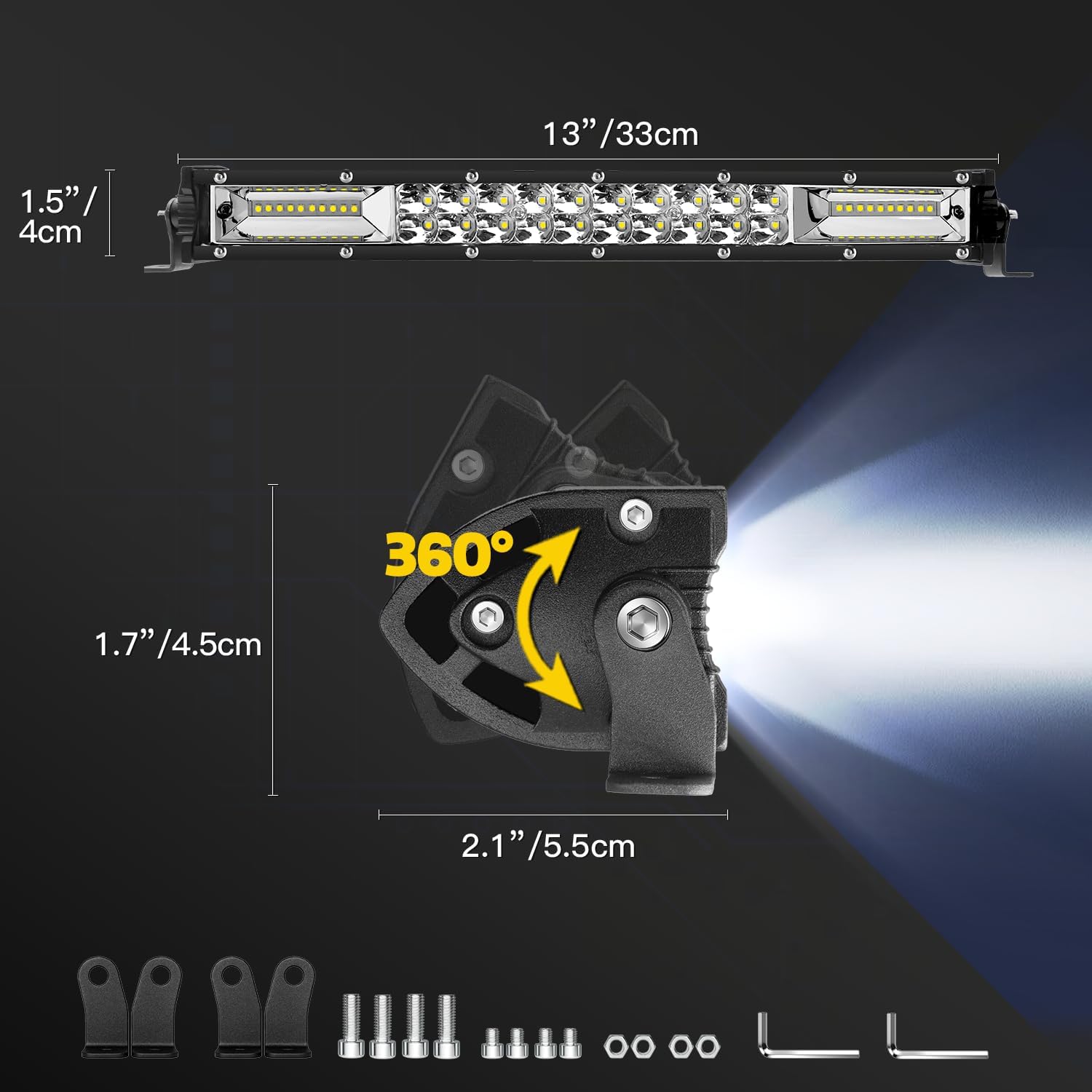 Slim LED Light Bar for Truck - MUVKQC 13 Inch 120W 10000lm Double Row Light Bars,12V 24V Spot Flood Combo Off Road Driving Fog Work Lights for ATV UTV Tractor Pickup Cart SUV (10X12IN 120W)