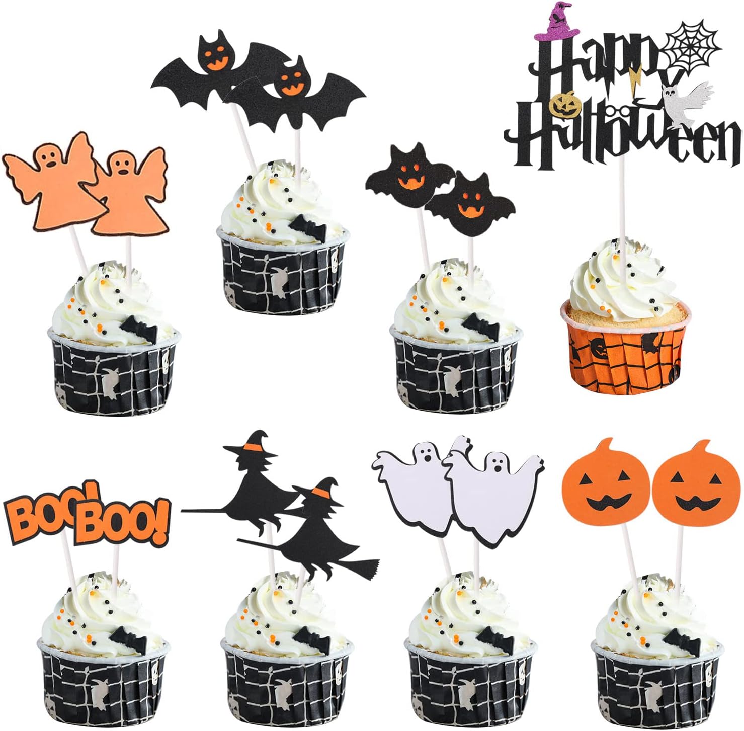 15 Pcs Halloween Cupcake Topper Decorations, 8 Styles