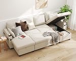 DURASPACE Sofa Bed Pull Out Sleeper Couch 2 in 1 Convertible Sectional Sofa with Double Storage Chaise,USB, Cup Holder, U Shaped Sectional Couches for Living Room (Beige)