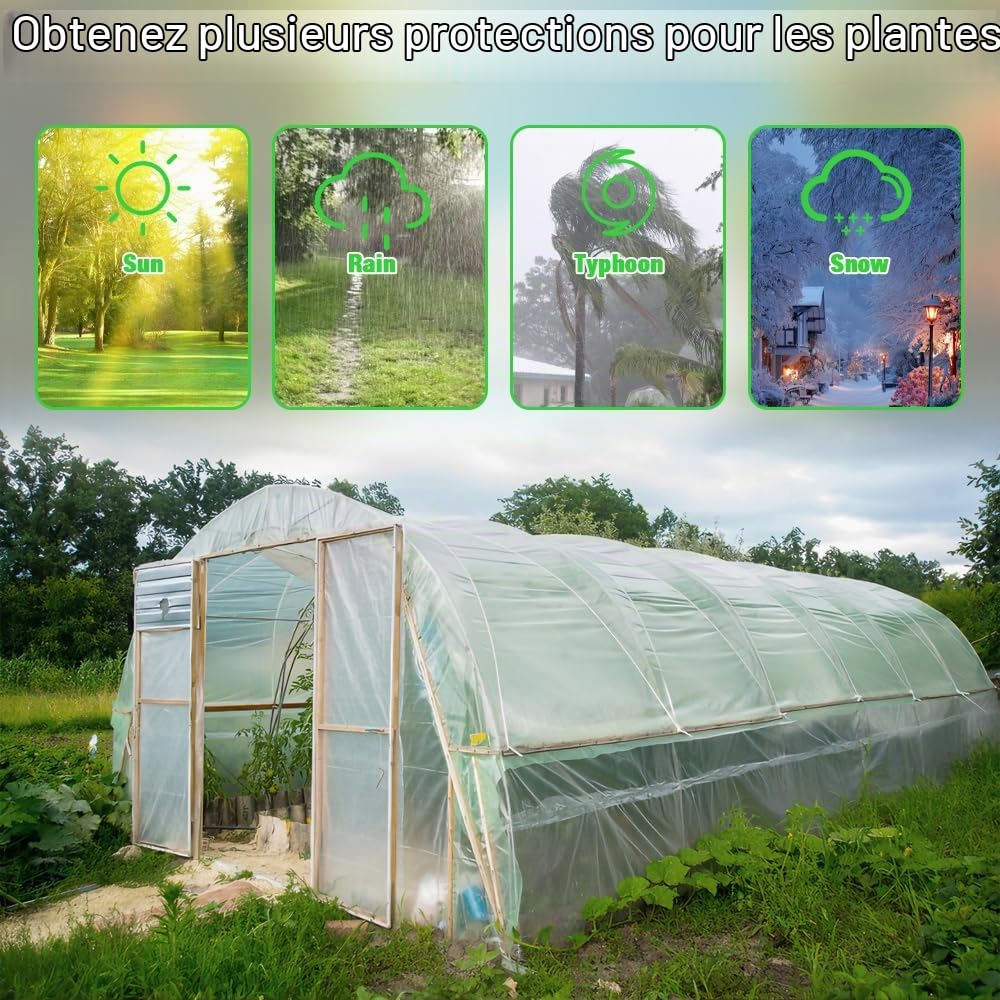 Bache pour Serre, 2 x 10 m Film de Serre Transparent, Bache Plastique pour Serre de Jardin, Extra épaisse Couverture De Polytunnel Membrane Pour Serre de Tomates, Légumes, Plantes