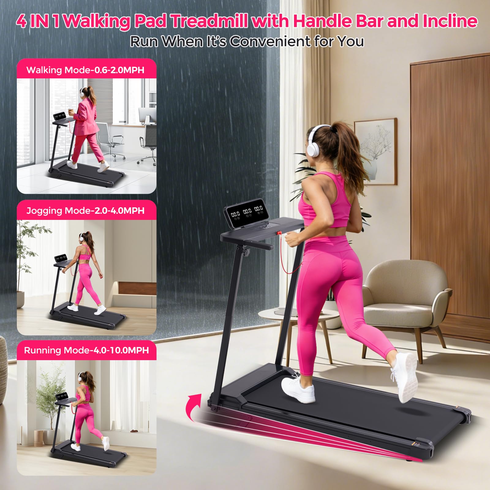 Condition photo showing Good Condition for walking pad with handle bar, electric treadmill with incline for home | 3.0hp electric mini treadmill for home small, portable small walking pad treadmill with handles, 0.6-7.6mph, 350lbs