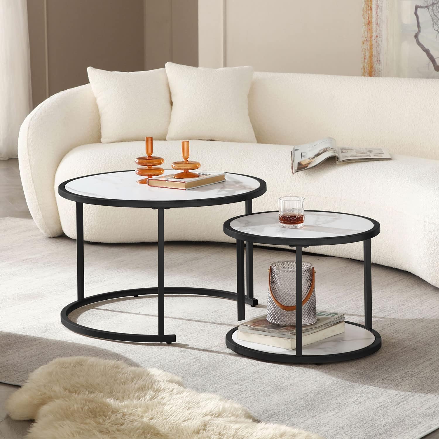 Amazon.com: FONEBALLY Round Coffee Table for Living Room, Marble ...