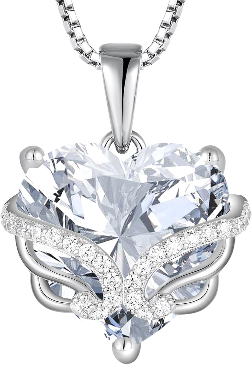 Angel Wings Necklaces 925 Sterling Silver Heart Birthstone Jewelry Gifts for Women