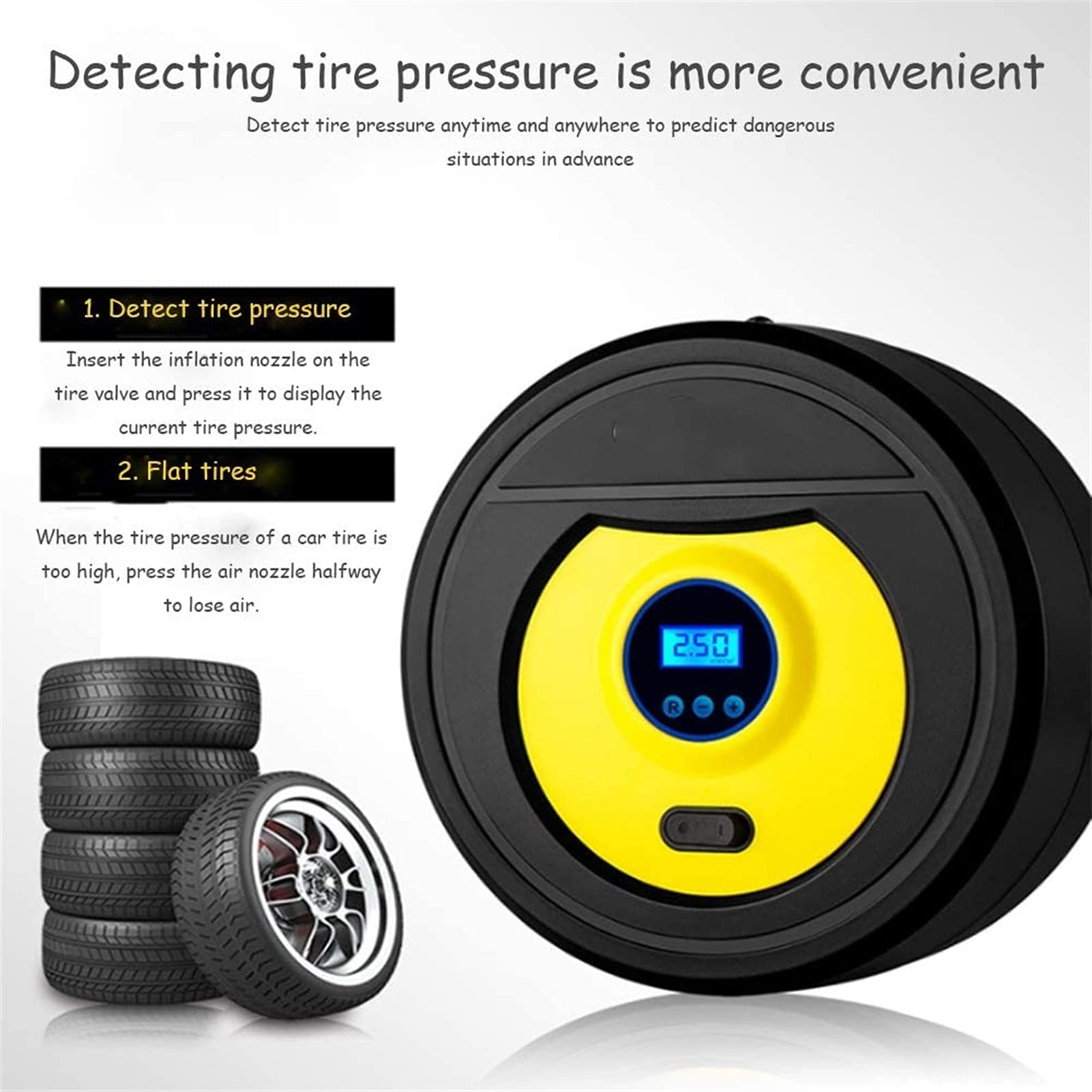 Inflador de neumáticos, compresor de aire portátil, digital 12 V CC 150 PSI, pantalla LCD digital con manómetro de apagado automático, bomba de aire for neumáticos de coche con flujo de aire de 35 l/m