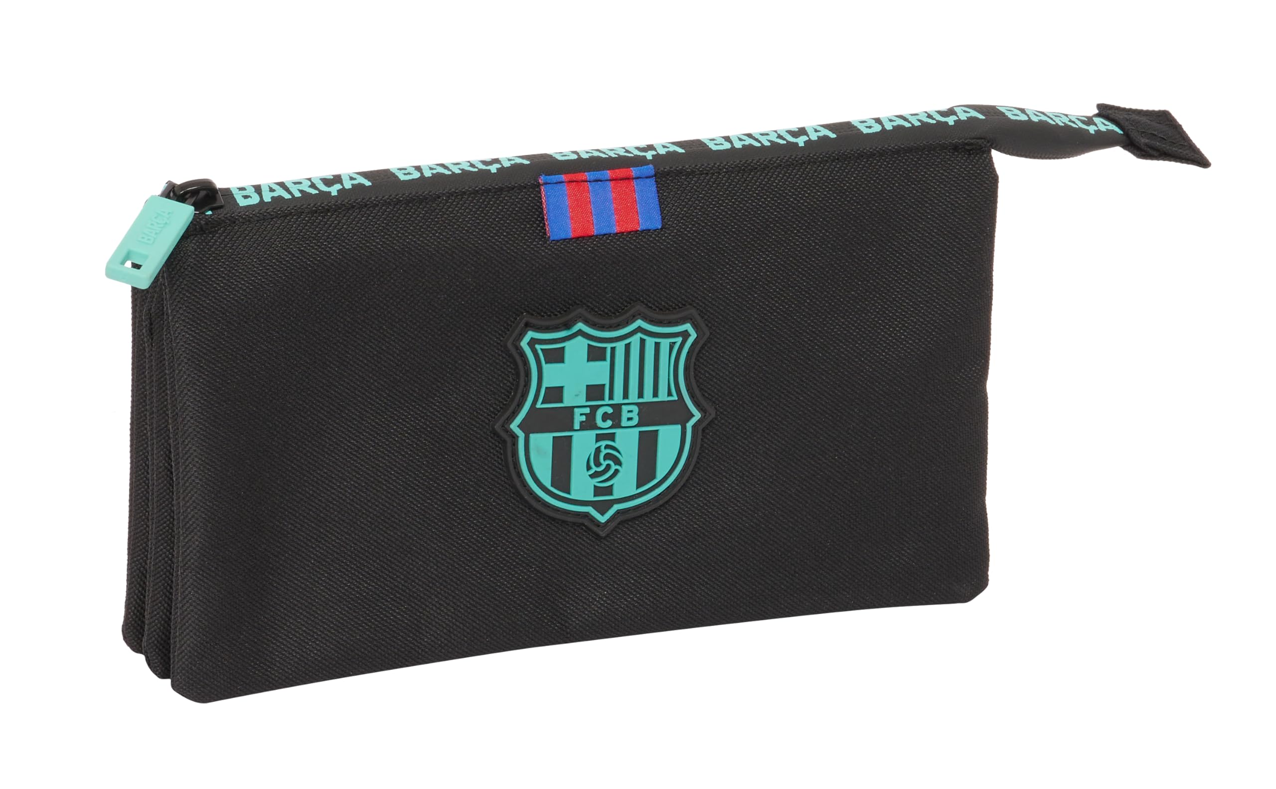 Safta F.C. BARCELONA 3ª EQUIPACIÓN - Portatodo Triple, Estuche Infantil, Estuche Niño, Ideal para Niños en Edad Escolar, Cómodo y Versátil, Calidad y Resistencia, 22x3x12 cm, Color Negro