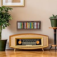 Vista 3 de FARM IN Almacenamiento de cinta de casete, estilo granja, estante de casete para montaje en mesa o pared, madera maciza rústica quemada y malla