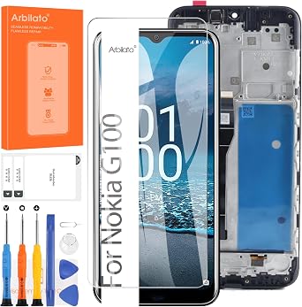 Screen for Nokia G100 Screen Replacement for Nokia G100 LCD Screen TA-1430,N150DL Touch Display Digitizer Assembly Repair PartsBlack with Frame