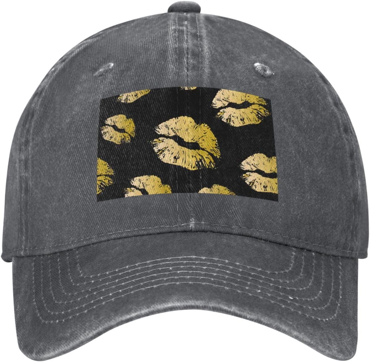 Gold Lips Print Cowboy Hat Personalized Baseball Cap Fashion Hat Cap Funny Gifts for Women Men